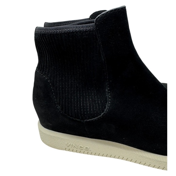 Vince Black Ribbed Ilona Round Toe Wedge Leather Sneakers - Picture 11 of 12